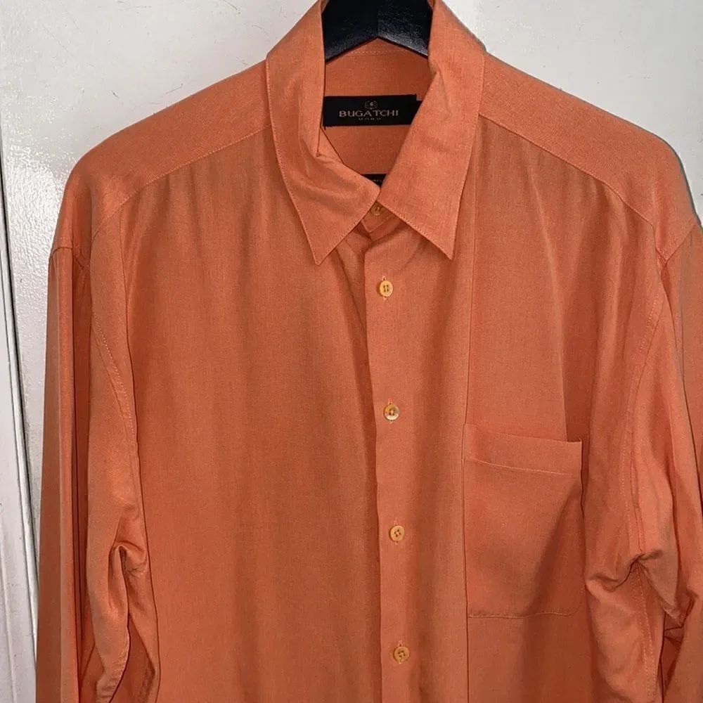BUGATCHI Orange Long Sleeve Button Up Shirt-M - Picture 2 of 7